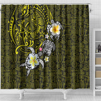 Hawaiian Turtle and Plumeria Shower Curtain Polynesian Tattoo and Tribal Elements Pattern Yellow Color LT03 - Polynesian Pride