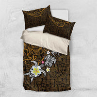 Hawaiian Turtle and Plumeria Bedding Set Polynesian Tattoo and Tribal Elements Pattern Orange Color