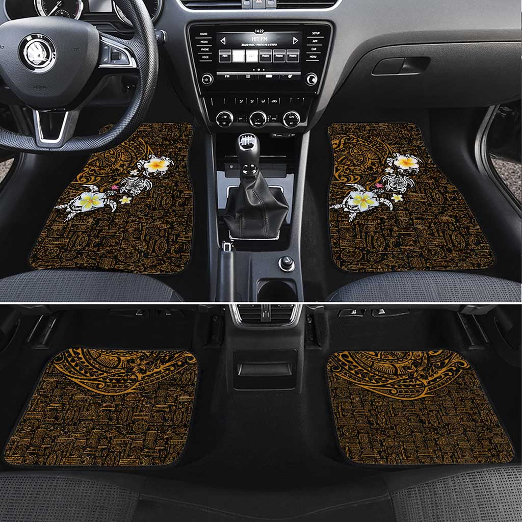 Hawaiian Turtle and Plumeria Car Mats Polynesian Tattoo and Tribal Elements Pattern Orange Color