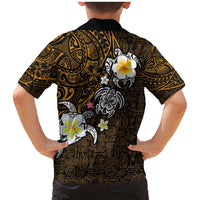 Hawaiian Turtle and Plumeria Family Matching Mermaid Dress and Hawaiian Shirt Polynesian Tattoo and Tribal Elements Pattern Orange Color