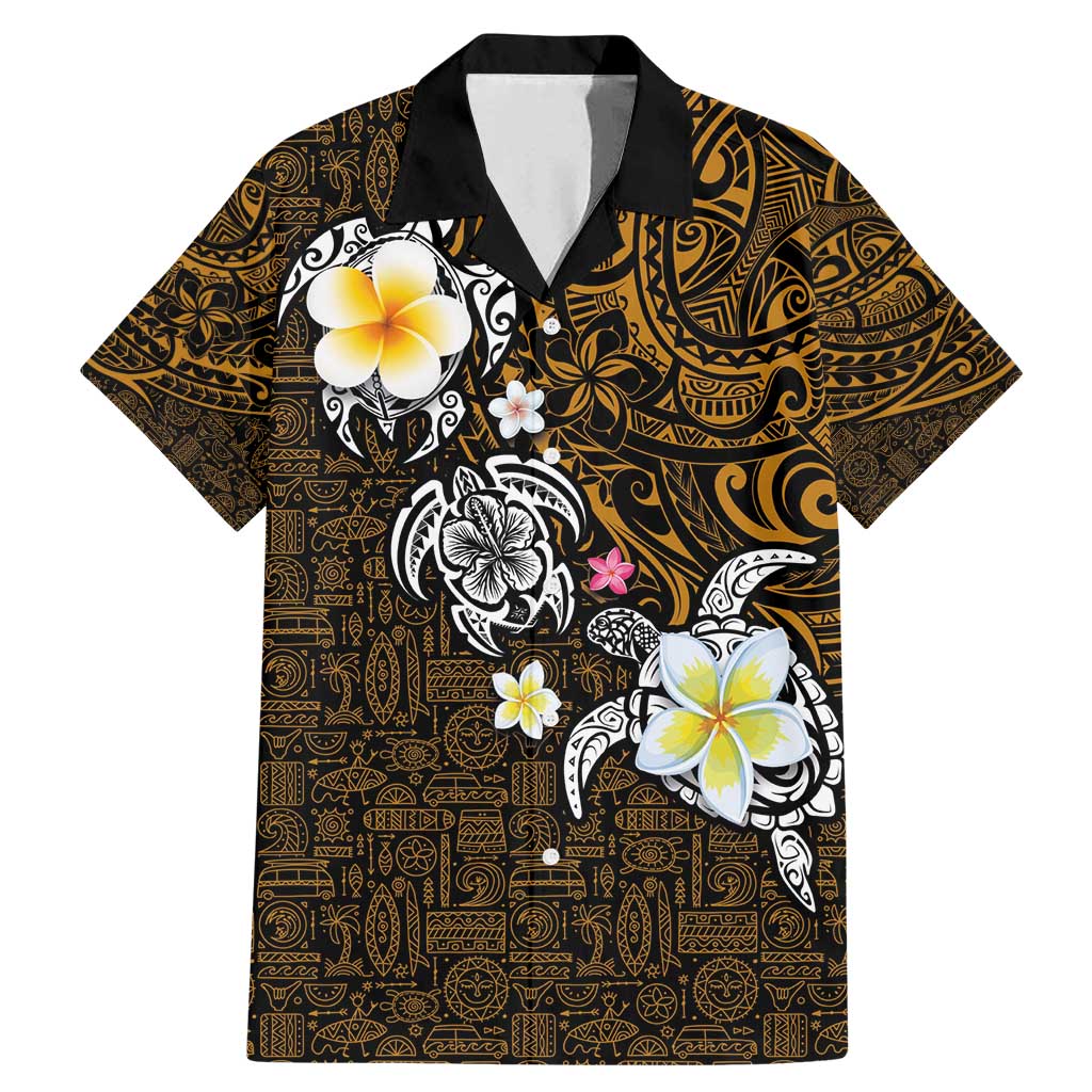 Hawaiian Turtle and Plumeria Family Matching Mermaid Dress and Hawaiian Shirt Polynesian Tattoo and Tribal Elements Pattern Orange Color