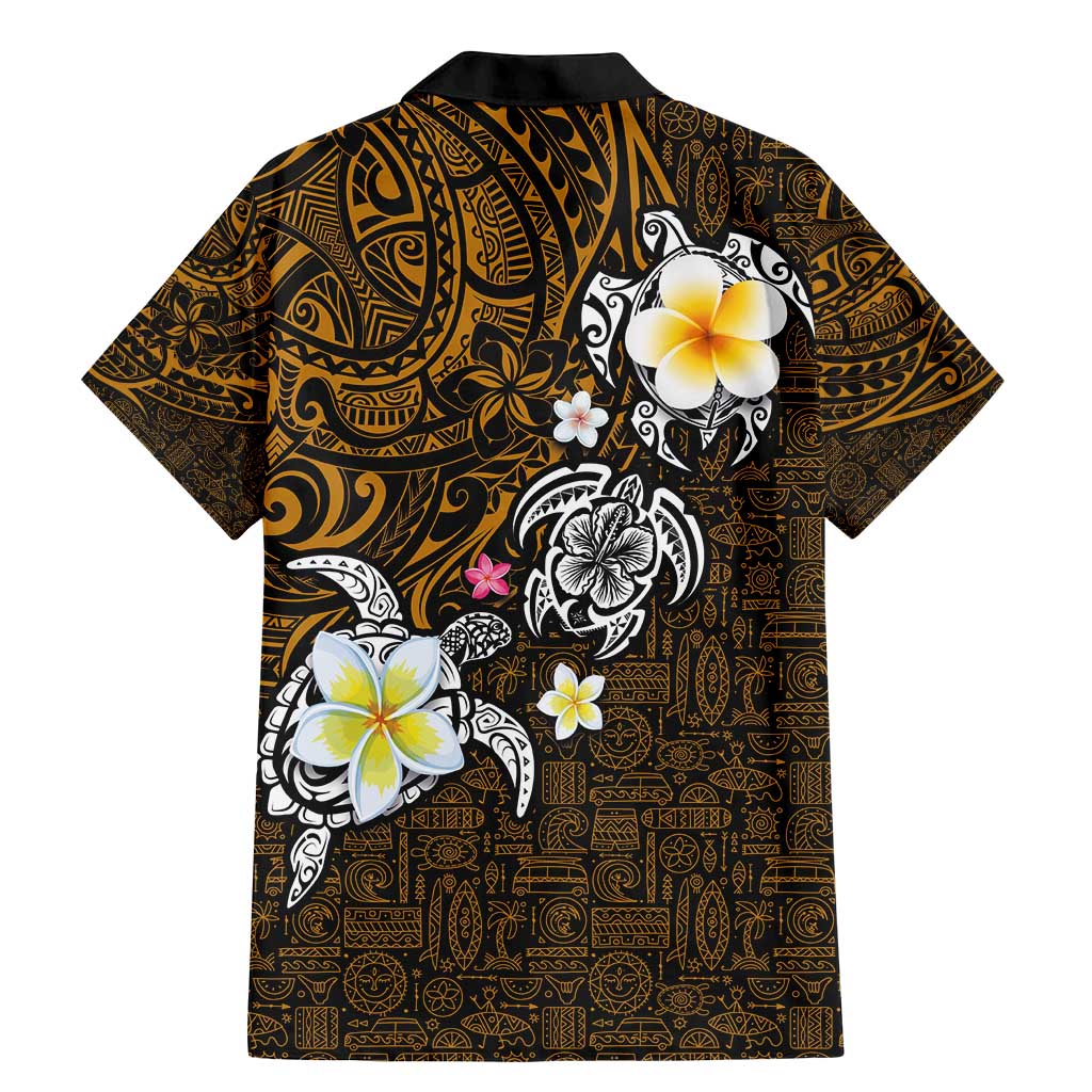 Hawaiian Turtle and Plumeria Family Matching Mermaid Dress and Hawaiian Shirt Polynesian Tattoo and Tribal Elements Pattern Orange Color