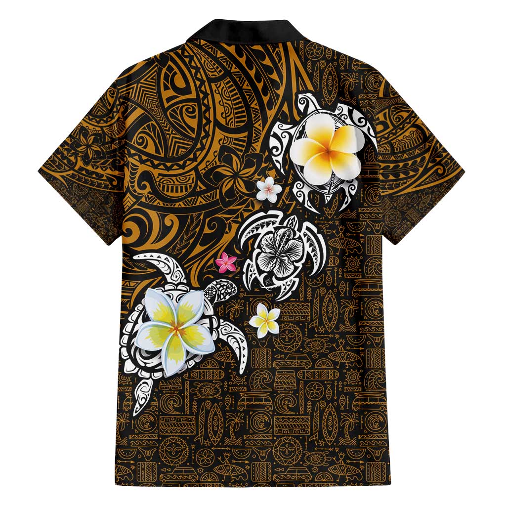 Hawaiian Turtle and Plumeria Family Matching Off Shoulder Maxi Dress and Hawaiian Shirt Polynesian Tattoo and Tribal Elements Pattern Orange Color