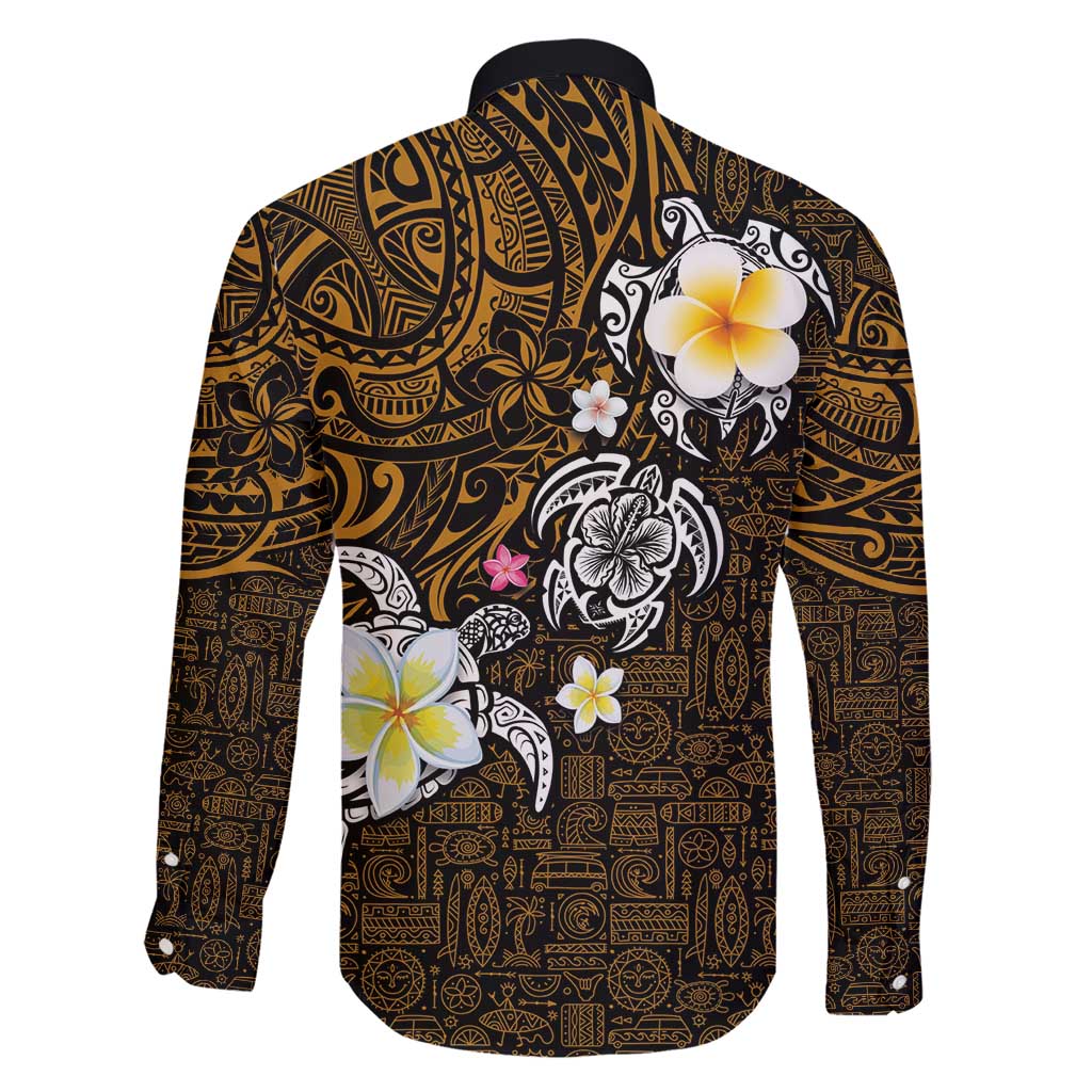 Hawaiian Turtle and Plumeria Family Matching Short Sleeve Bodycon Dress and Hawaiian Shirt Polynesian Tattoo and Tribal Elements Pattern Orange Color