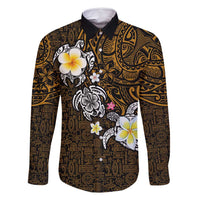 Hawaiian Turtle and Plumeria Family Matching Tank Maxi Dress and Hawaiian Shirt Polynesian Tattoo and Tribal Elements Pattern Orange Color