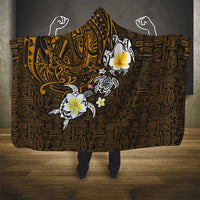 Hawaiian Turtle and Plumeria Hooded Blanket Polynesian Tattoo and Tribal Elements Pattern Orange Color