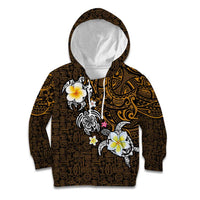 Hawaiian Turtle and Plumeria Kid Hoodie Polynesian Tattoo and Tribal Elements Pattern Orange Color