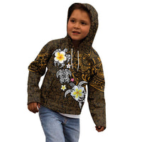 Hawaiian Turtle and Plumeria Kid Hoodie Polynesian Tattoo and Tribal Elements Pattern Orange Color