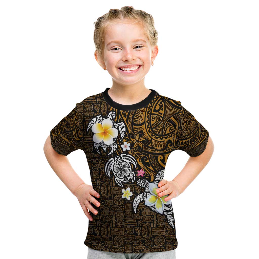 Hawaiian Turtle and Plumeria Kid T Shirt Polynesian Tattoo and Tribal Elements Pattern Orange Color LT03 Orange - Polynesian Pride