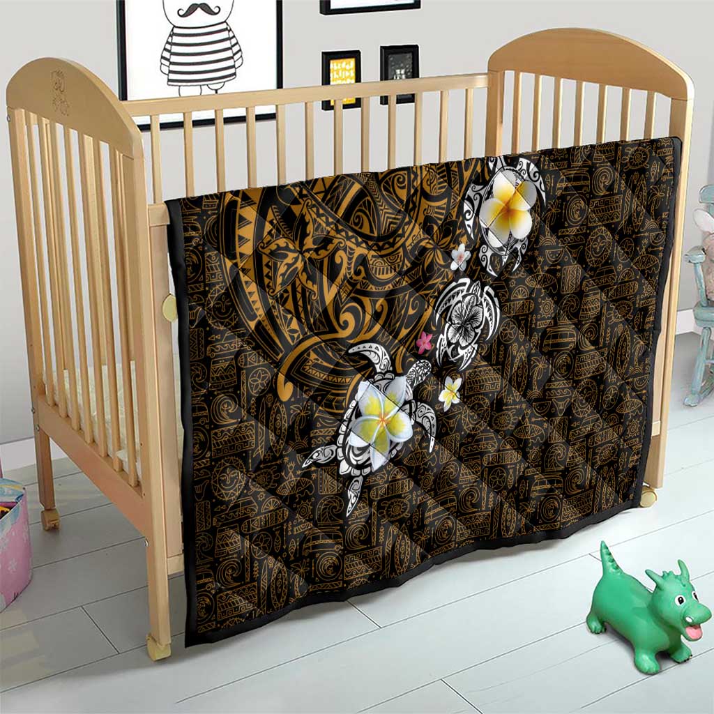 Hawaiian Turtle and Plumeria Quilt Polynesian Tattoo and Tribal Elements Pattern Orange Color