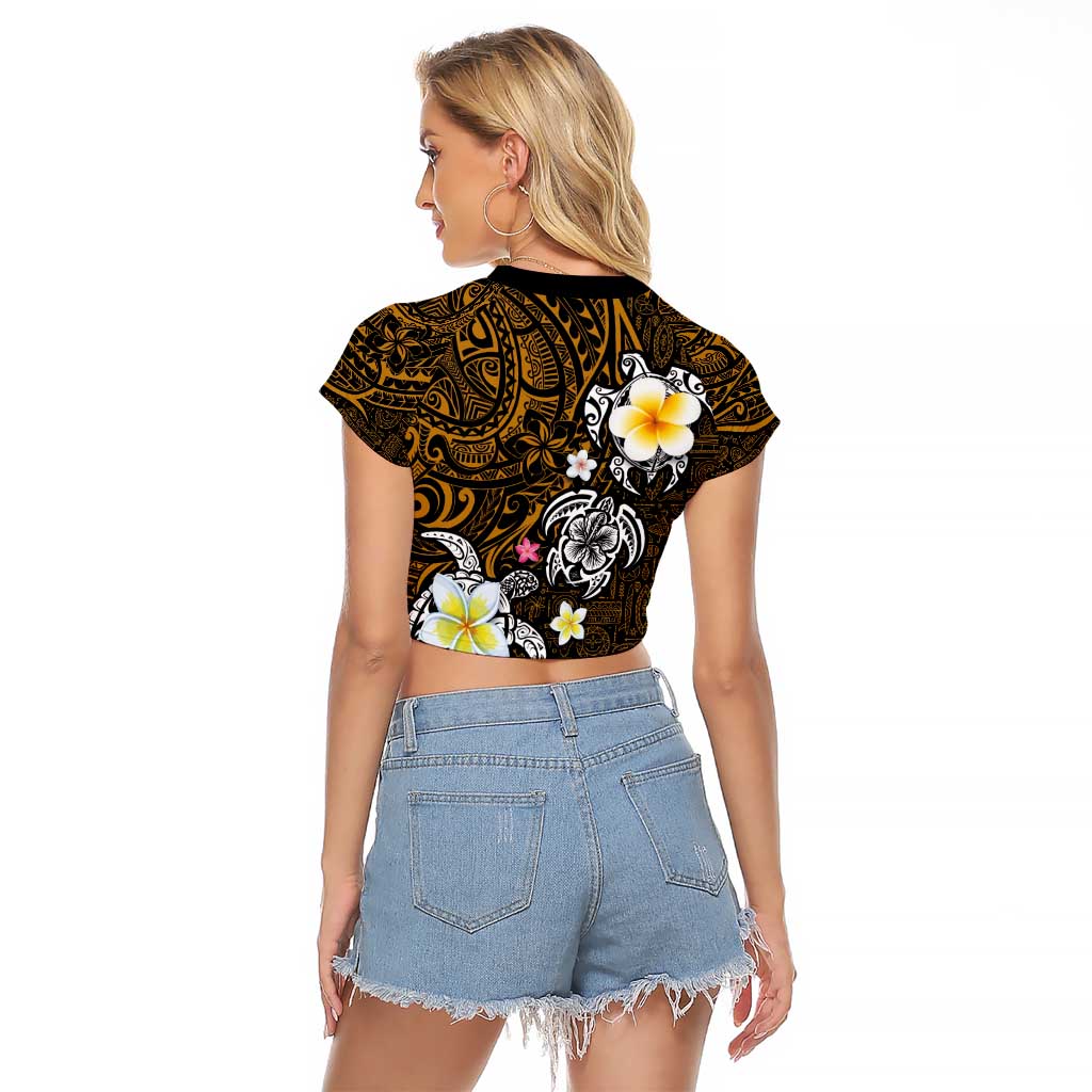 Hawaiian Turtle and Plumeria Raglan Cropped T Shirt Polynesian Tattoo and Tribal Elements Pattern Orange Color LT03 - Polynesian Pride