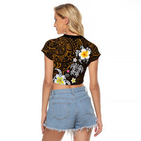 Hawaiian Turtle and Plumeria Raglan Cropped T Shirt Polynesian Tattoo and Tribal Elements Pattern Orange Color LT03 - Polynesian Pride