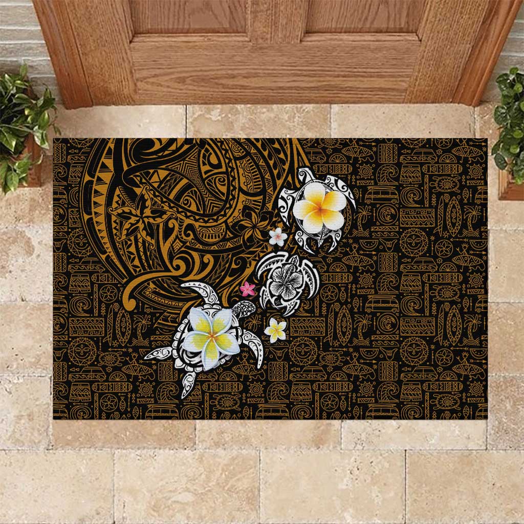 Hawaiian Turtle and Plumeria Rubber Doormat Polynesian Tattoo and Tribal Elements Pattern Orange Color LT03 Orange - Polynesian Pride