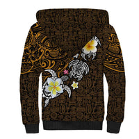 Hawaiian Turtle and Plumeria Sherpa Hoodie Polynesian Tattoo and Tribal Elements Pattern Orange Color