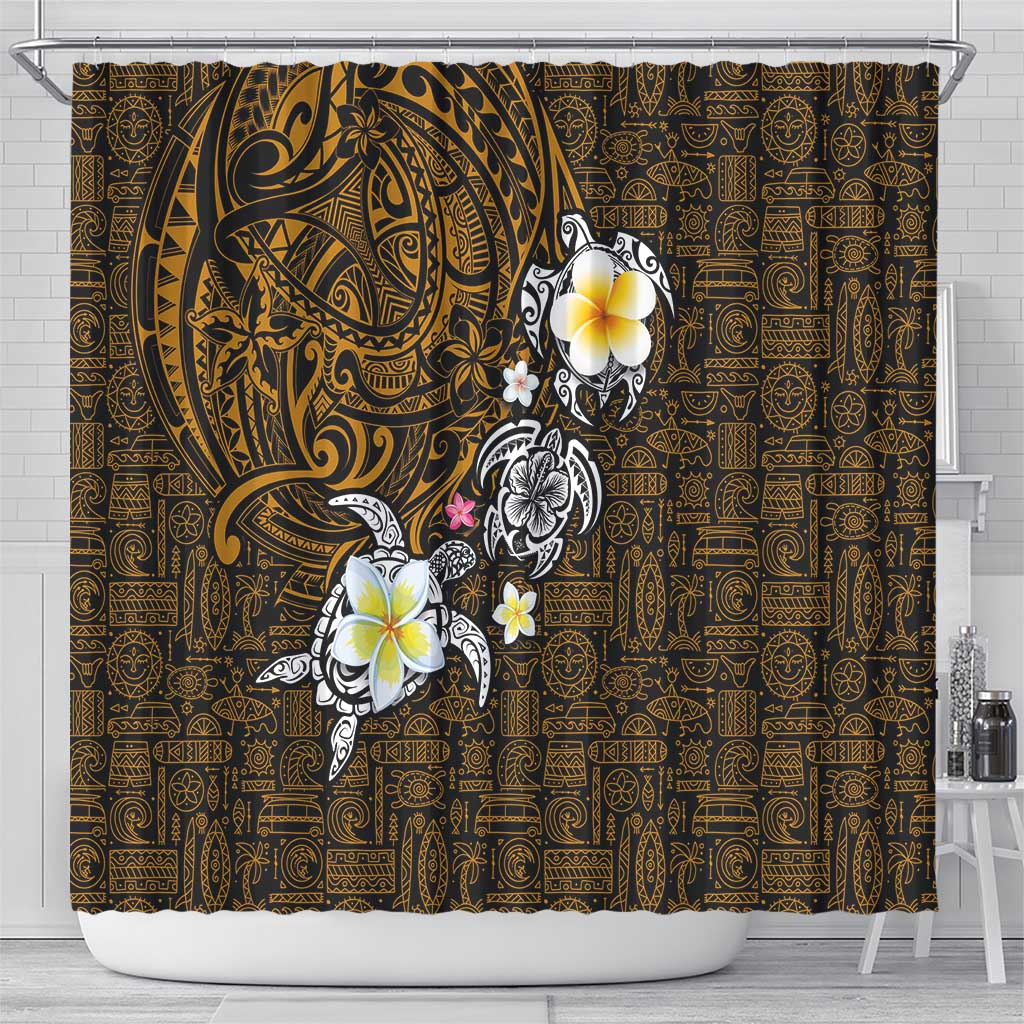 Hawaiian Turtle and Plumeria Shower Curtain Polynesian Tattoo and Tribal Elements Pattern Orange Color LT03 - Polynesian Pride