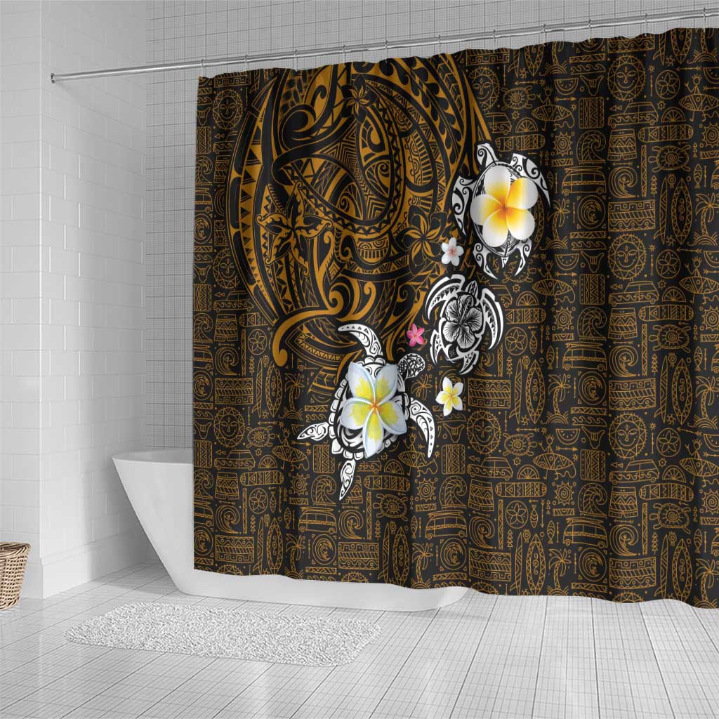 Hawaiian Turtle and Plumeria Shower Curtain Polynesian Tattoo and Tribal Elements Pattern Orange Color LT03 - Polynesian Pride