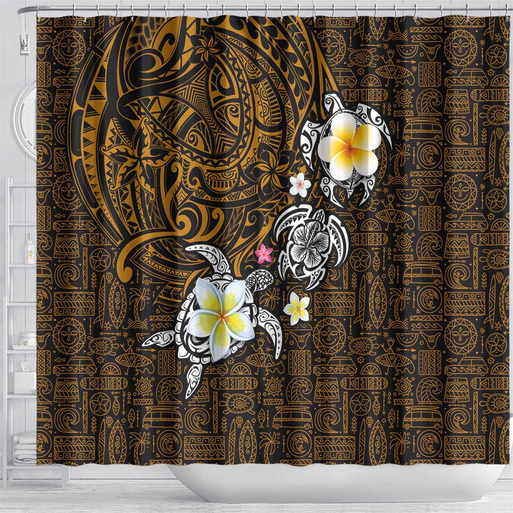 Hawaiian Turtle and Plumeria Shower Curtain Polynesian Tattoo and Tribal Elements Pattern Orange Color LT03 - Polynesian Pride
