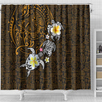 Hawaiian Turtle and Plumeria Shower Curtain Polynesian Tattoo and Tribal Elements Pattern Orange Color LT03 - Polynesian Pride