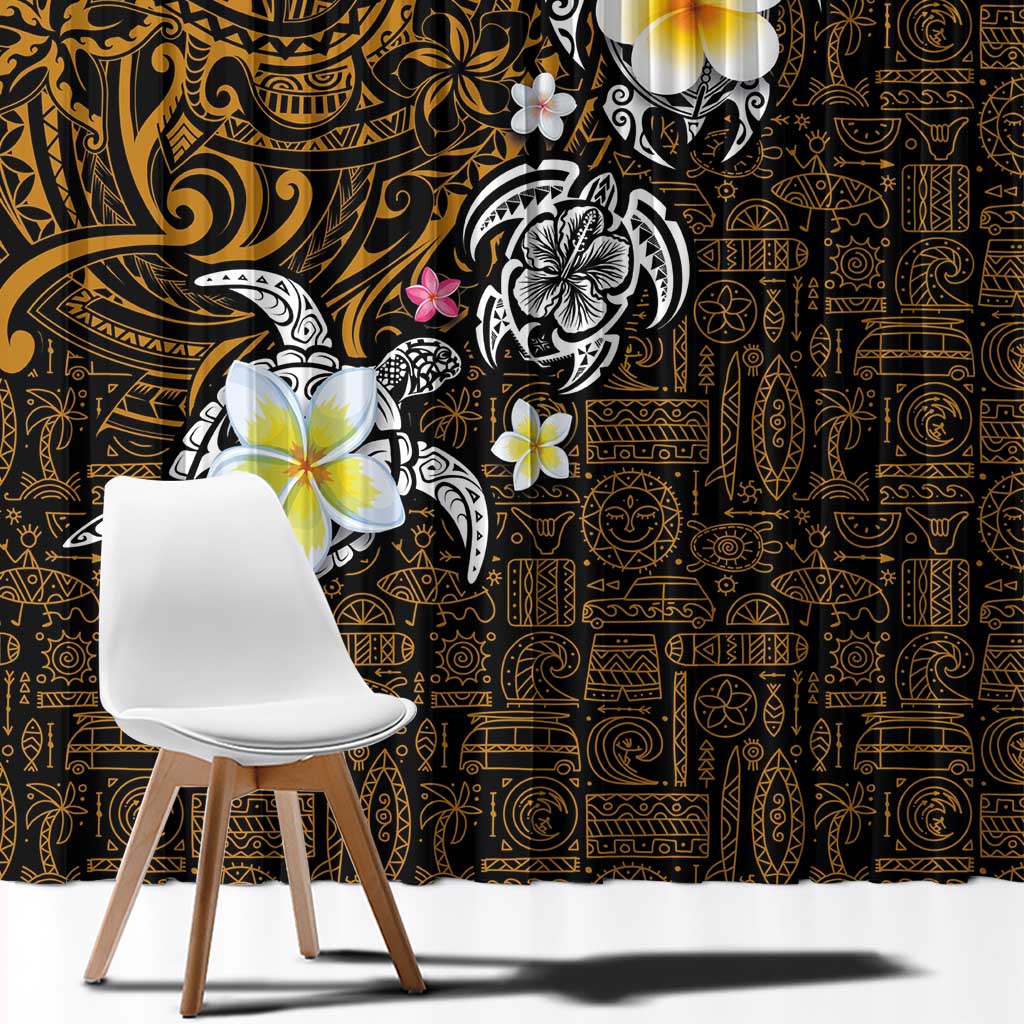Hawaiian Turtle and Plumeria Window Curtain Polynesian Tattoo and Tribal Elements Pattern Orange Color