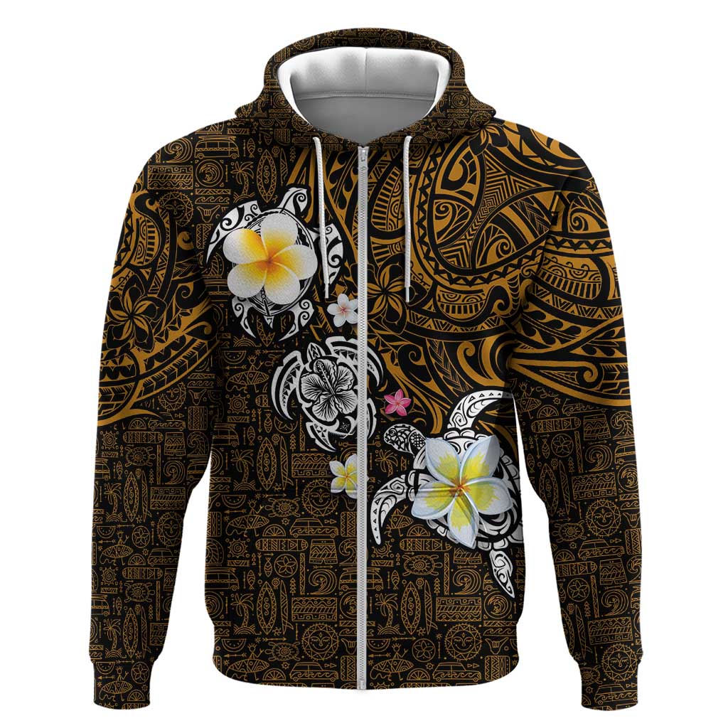 Hawaiian Turtle and Plumeria Zip Hoodie Polynesian Tattoo and Tribal Elements Pattern Orange Color LT03 Zip Hoodie Orange - Polynesian Pride