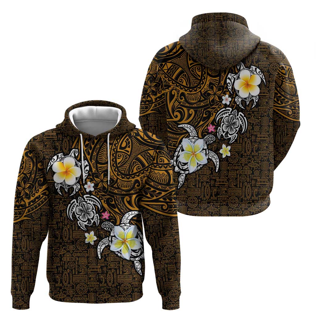 Hawaiian Turtle and Plumeria Zip Hoodie Polynesian Tattoo and Tribal Elements Pattern Orange Color LT03 - Polynesian Pride