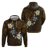 Hawaiian Turtle and Plumeria Zip Hoodie Polynesian Tattoo and Tribal Elements Pattern Orange Color LT03 - Polynesian Pride