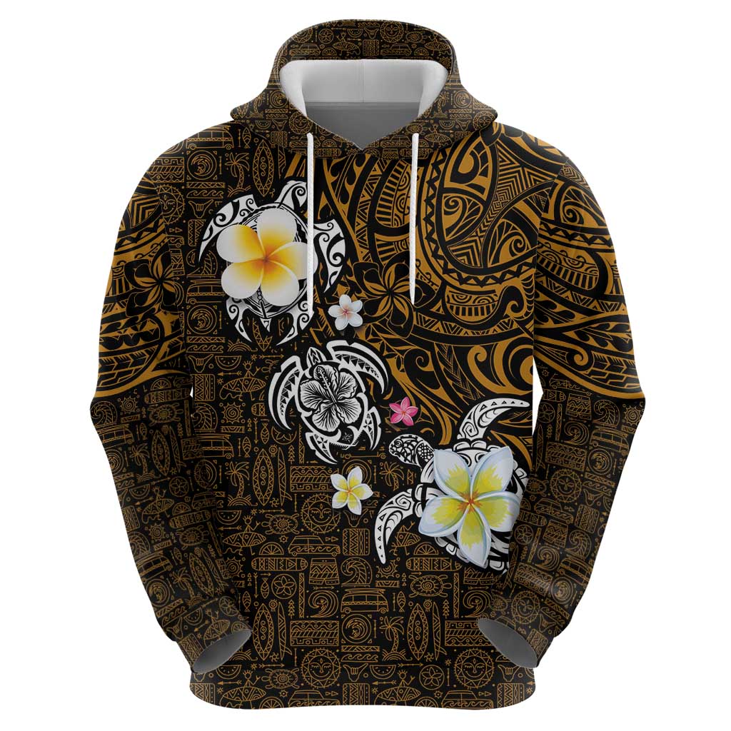 Hawaiian Turtle and Plumeria Zip Hoodie Polynesian Tattoo and Tribal Elements Pattern Orange Color LT03 - Polynesian Pride