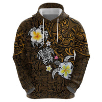 Hawaiian Turtle and Plumeria Zip Hoodie Polynesian Tattoo and Tribal Elements Pattern Orange Color LT03 - Polynesian Pride