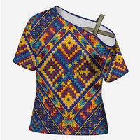 Kolose-Tuvalu Crochet Cross Shoulder Shirt with Polynesian and Pacific Tattoos LT03 Female Navy - Polynesian Pride