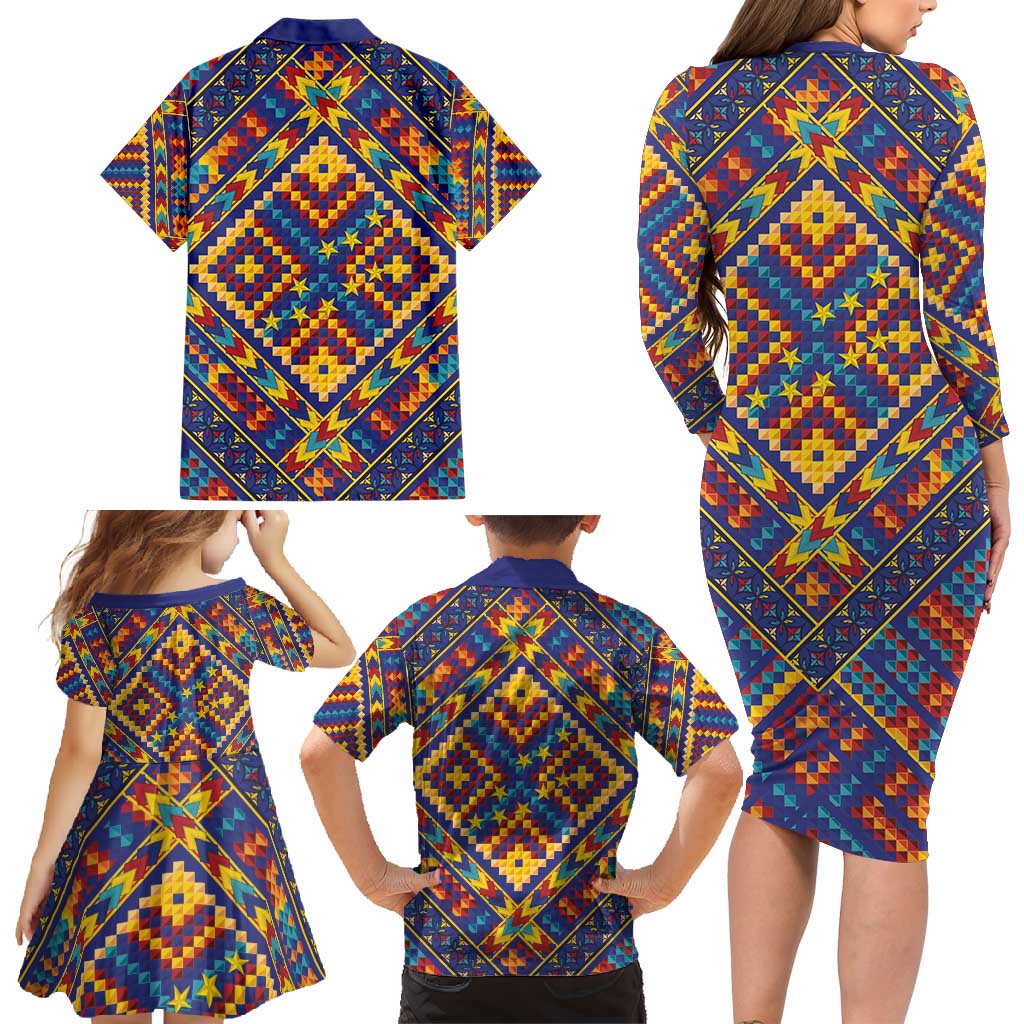 Kolose-Tuvalu Crochet Family Matching Long Sleeve Bodycon Dress and Hawaiian Shirt with Polynesian and Pacific Tattoos - Polynesian Pride