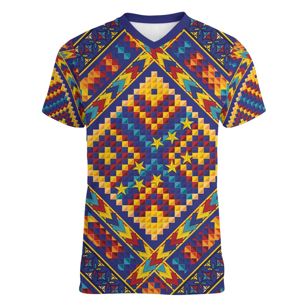 Kolose-Tuvalu Crochet Women V-Neck T-Shirt with Polynesian and Pacific Tattoos - Polynesian Pride