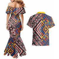 Tuvaluan and New Zealand Culture Couples Matching Mermaid Dress and Hawaiian Shirt The Art of Kolose and Taniko LT03 - Polynesian Pride