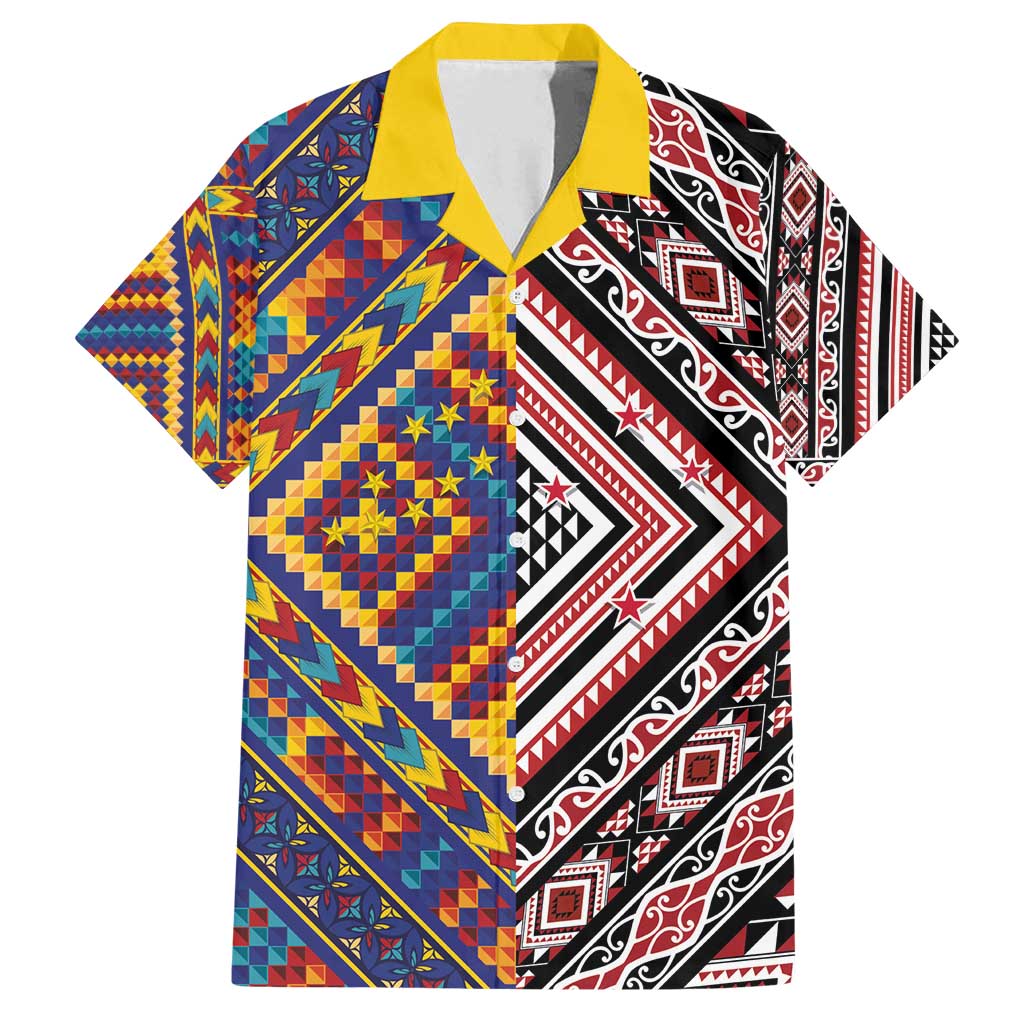 Tuvaluan and New Zealand Culture Family Matching Off Shoulder Short Dress and Hawaiian Shirt The Art of Kolose and Taniko - Polynesian Pride