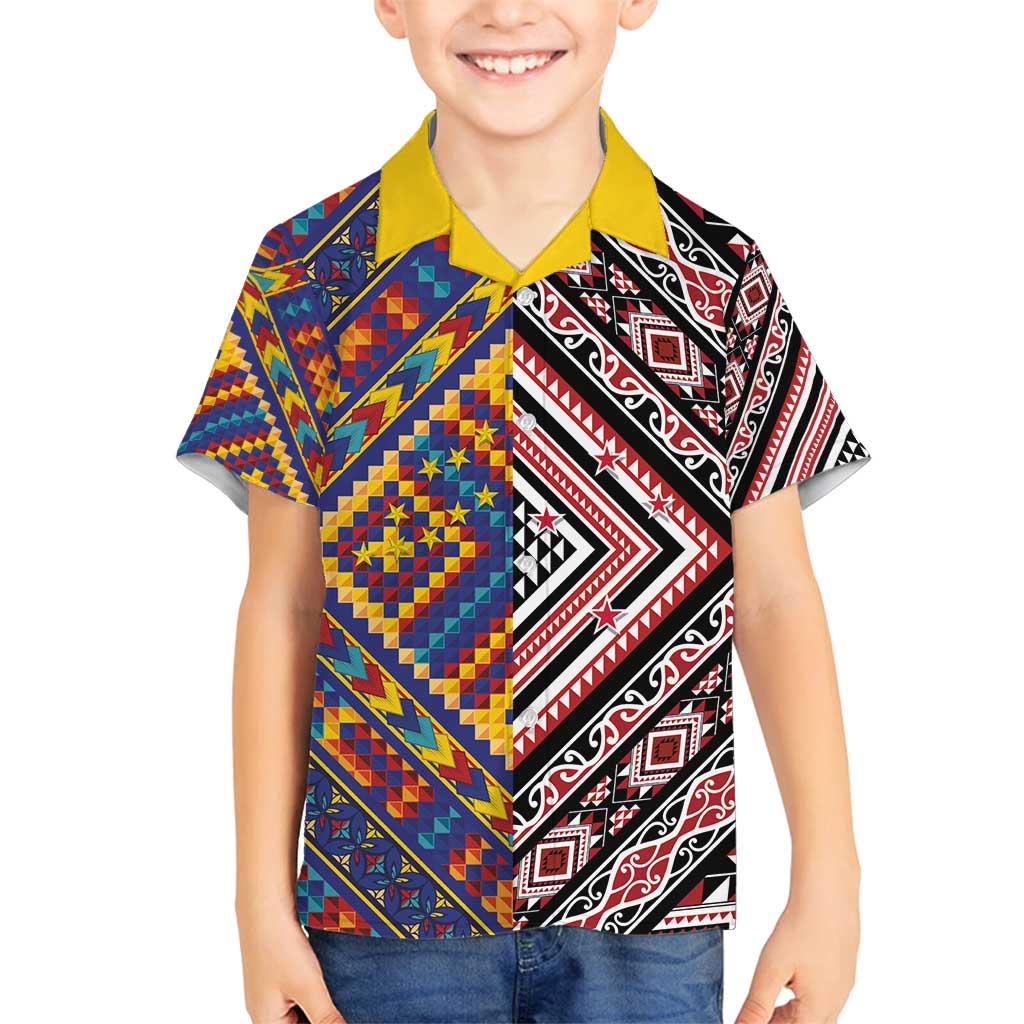 Tuvaluan and New Zealand Culture Family Matching Summer Maxi Dress and Hawaiian Shirt The Art of Kolose and Taniko - Polynesian Pride