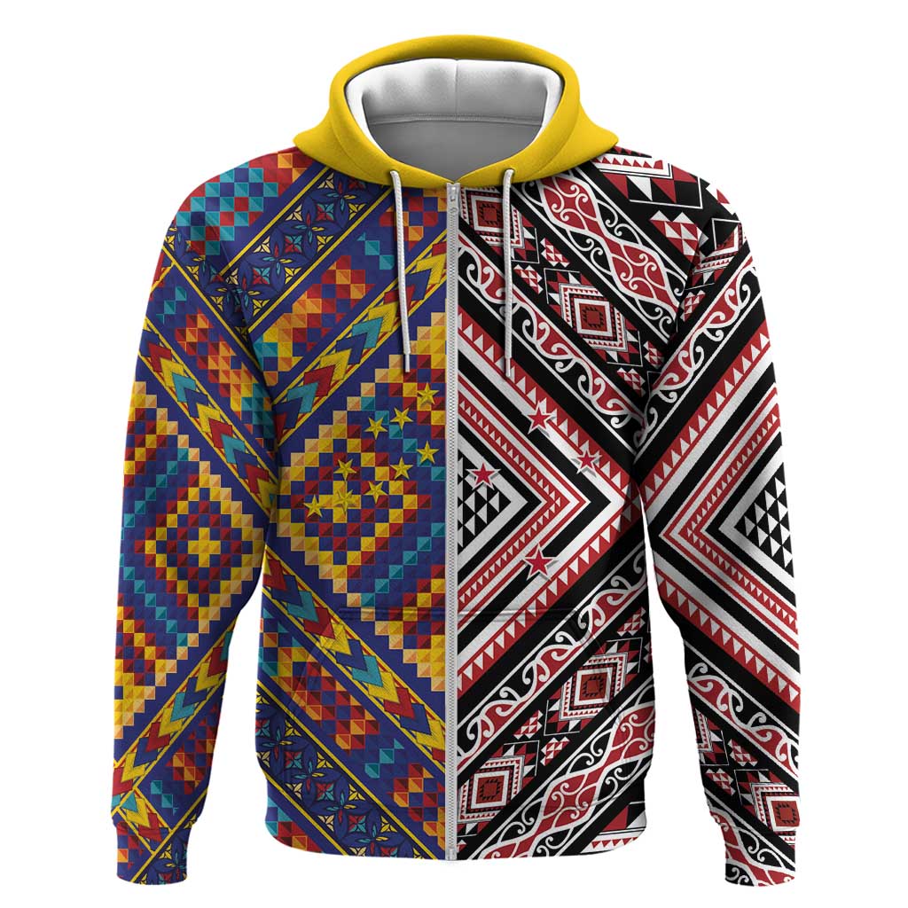 Tuvaluan and New Zealand Culture Hoodie The Art of Kolose and Taniko - Polynesian Pride