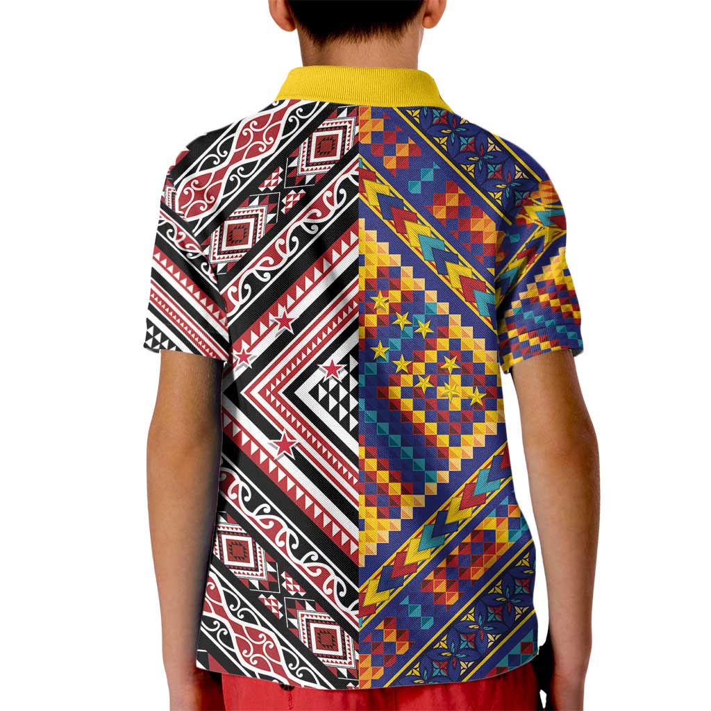 Tuvaluan and New Zealand Culture Kid Polo Shirt The Art of Kolose and Taniko - Polynesian Pride