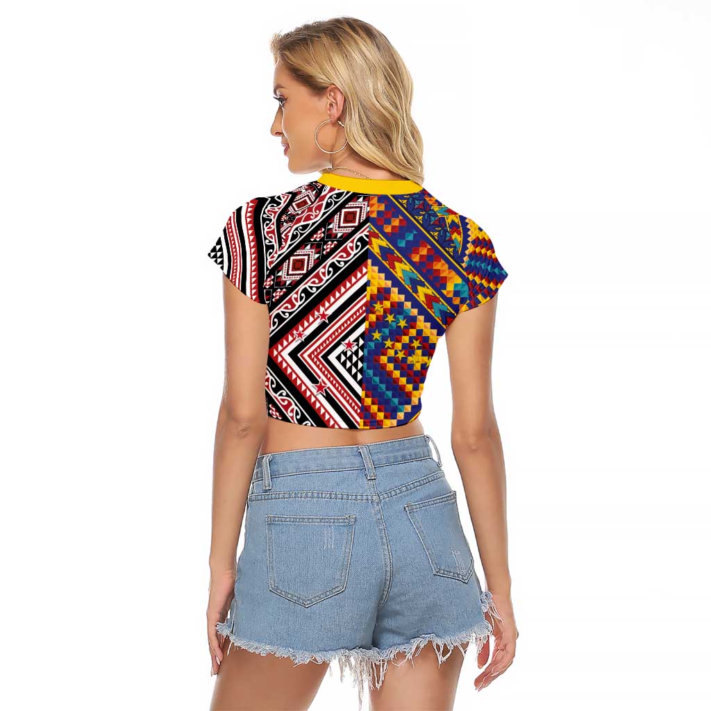 Tuvaluan and New Zealand Culture Raglan Cropped T Shirt The Art of Kolose and Taniko LT03 - Polynesian Pride