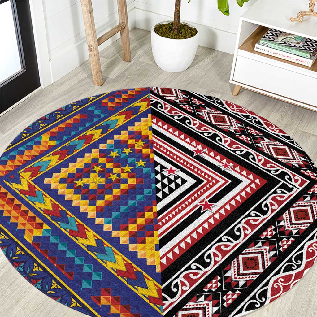 Tuvaluan and New Zealand Culture Round Carpet The Art of Kolose and Taniko - Polynesian Pride