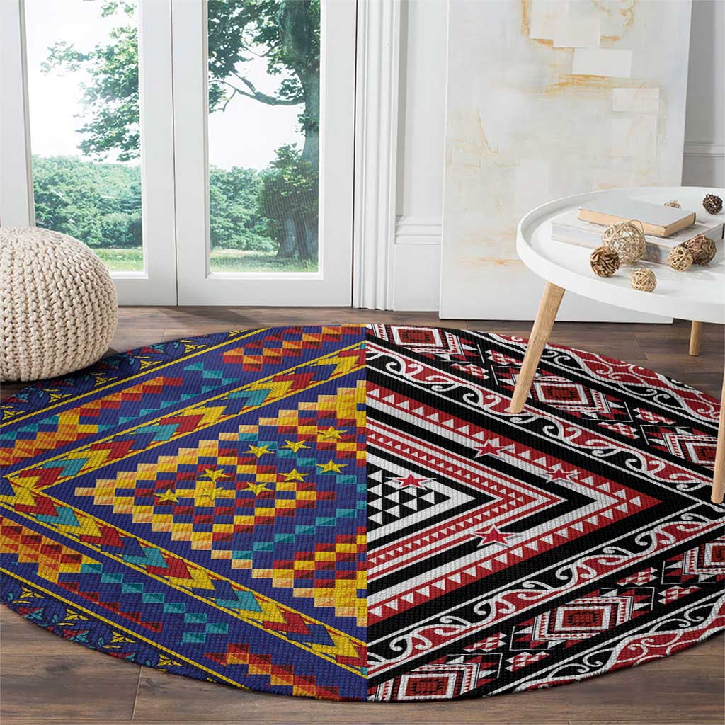 Tuvaluan and New Zealand Culture Round Carpet The Art of Kolose and Taniko - Polynesian Pride