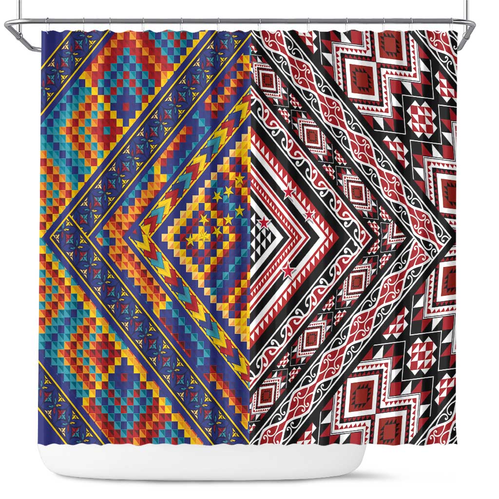 Tuvaluan and New Zealand Culture Shower Curtain The Art of Kolose and Taniko - Polynesian Pride