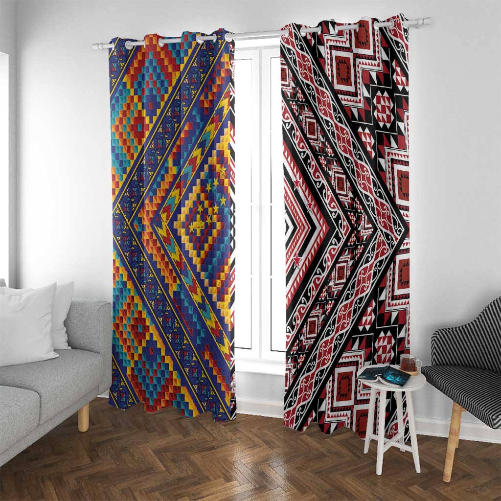 Tuvaluan and New Zealand Culture Window Curtain The Art of Kolose and Taniko LT03 With Grommets Navy - Polynesian Pride