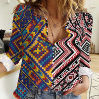Tuvaluan and New Zealand Culture Women Casual Shirt The Art of Kolose and Taniko LT03 Female Navy - Polynesian Pride