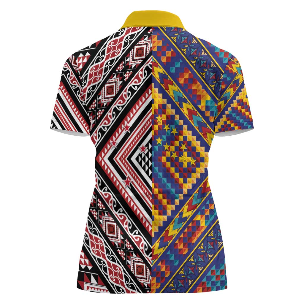 Tuvaluan and New Zealand Culture Women Polo Shirt The Art of Kolose and Taniko - Polynesian Pride