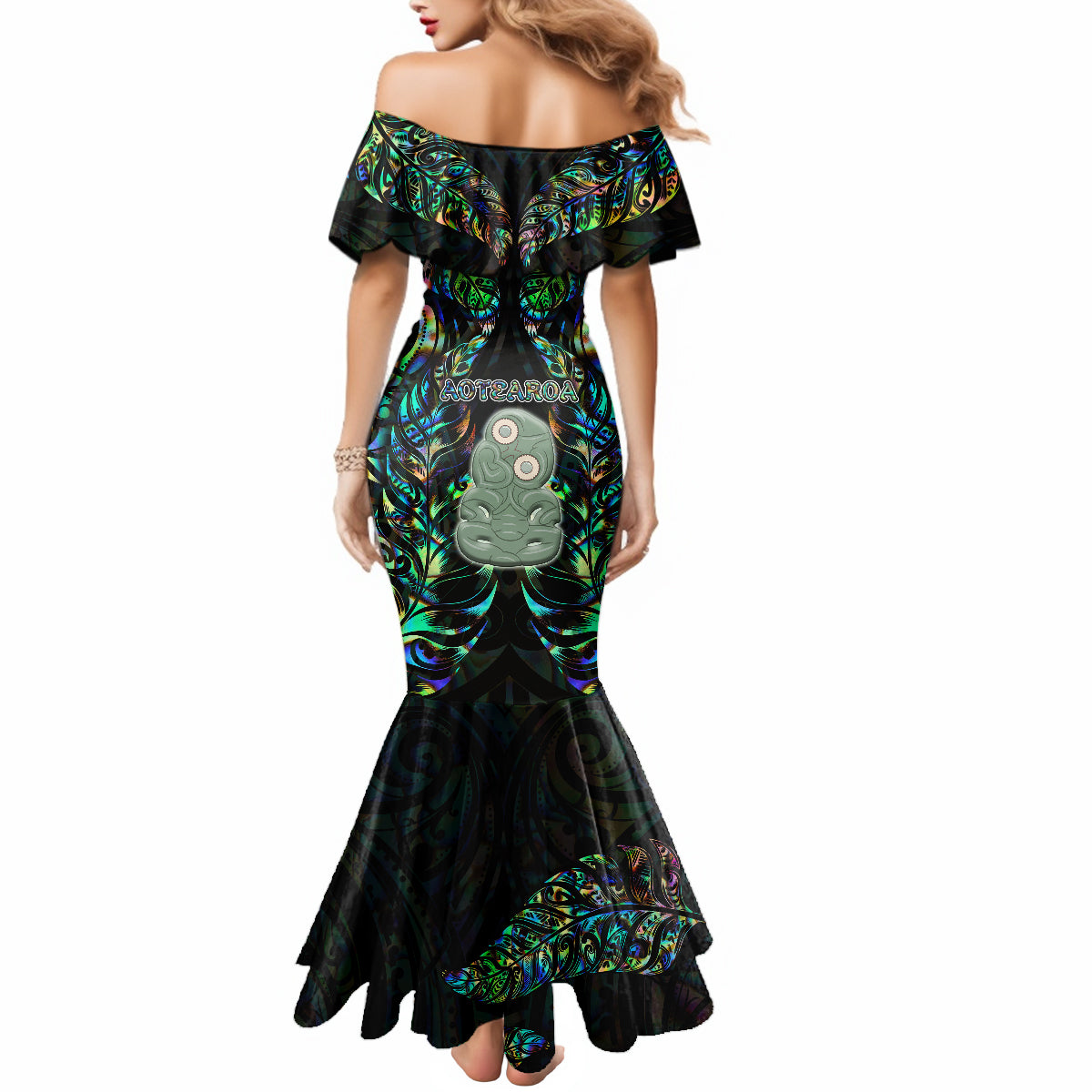 New Zealand Mermaid Dress Silver Fern and Hei Tiki with Papua Shell Maori Tribal LT03 - Polynesian Pride