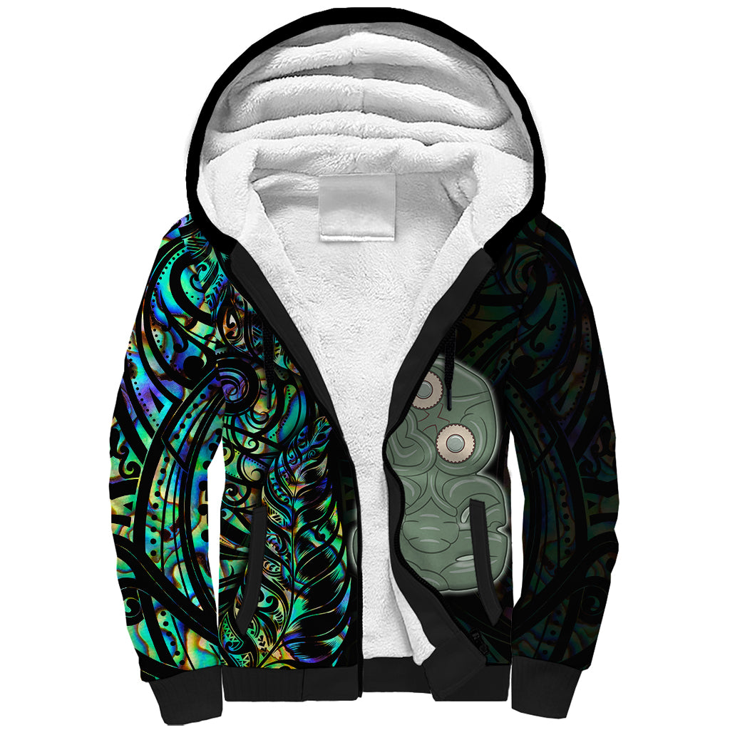 Custom New Zealand Sherpa Hoodie Silver Fern and Hei Tiki with Papua Shell Maori Tribal LT03 Unisex Black - Polynesian Pride