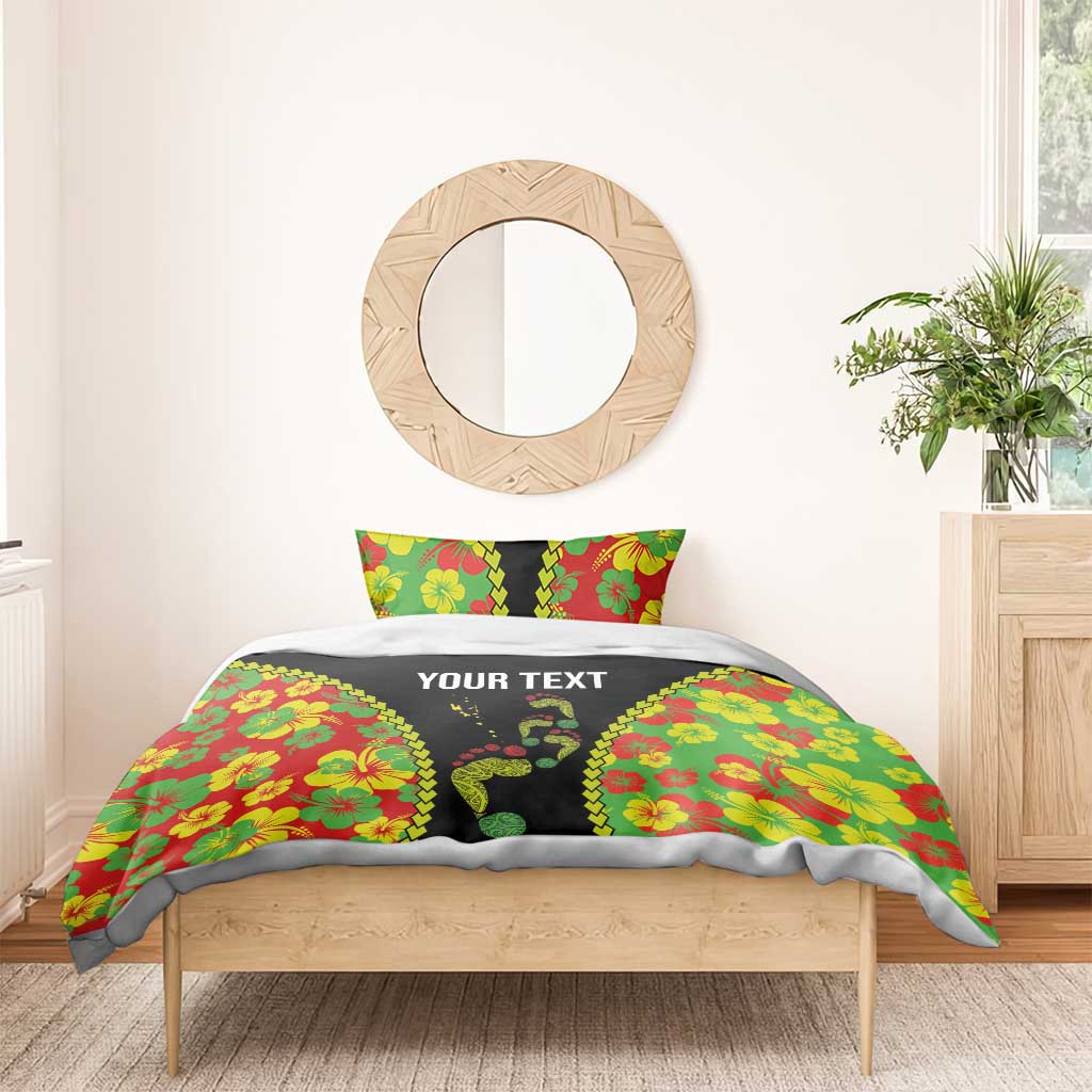 Personalised Vanuatu Running Bedding Set Footprint and Hibiscus Polynesian Style