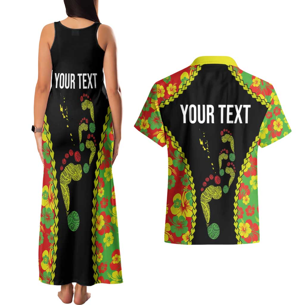 Personalised Vanuatu Running Couples Matching Tank Maxi Dress and Hawaiian Shirt Footprint and Hibiscus Polynesian Style LT03 - Polynesian Pride