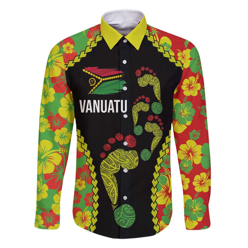 Personalised Vanuatu Running Family Matching Off Shoulder Maxi Dress and Hawaiian Shirt Footprint and Hibiscus Polynesian Style