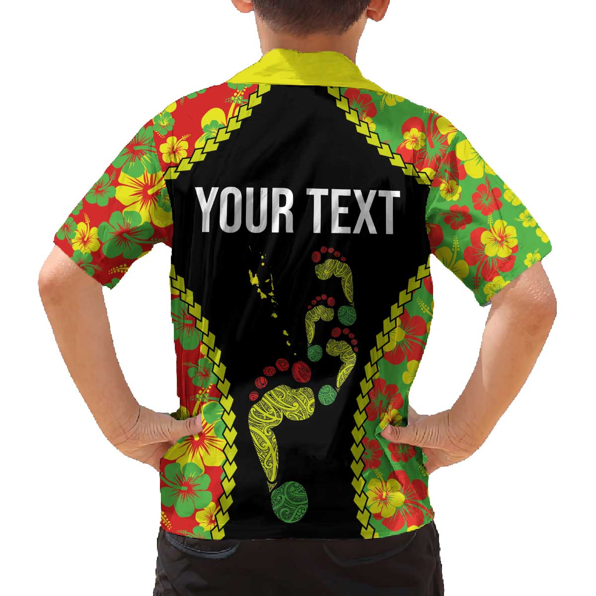 Personalised Vanuatu Running Family Matching Puletasi and Hawaiian Shirt Footprint and Hibiscus Polynesian Style