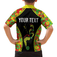 Personalised Vanuatu Running Family Matching Puletasi and Hawaiian Shirt Footprint and Hibiscus Polynesian Style